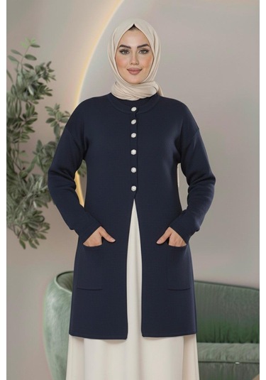 Yeni Sezon Dizboy Kadın Ceket -sakal İplik, Yaka Düğmeli, İki Cepli, Günlük, Şık Kombinler İçin Lacivert