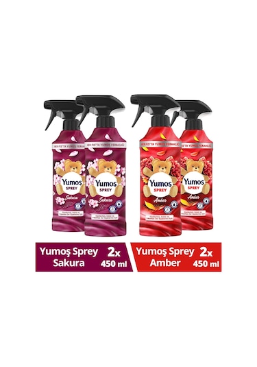Yumoş Sprey Yıkanması Zor Eşyalar İçin Giysi Spreyi Sakura + Amber 4 x 450 ML