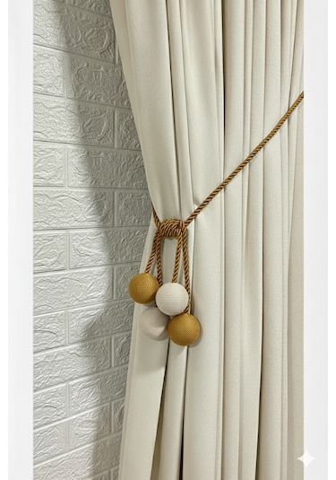 Modern Sarım 4 Toplu Braçol Kornişe Takmatik Ipli Tavan Perde Aksesuarı Gold Krem