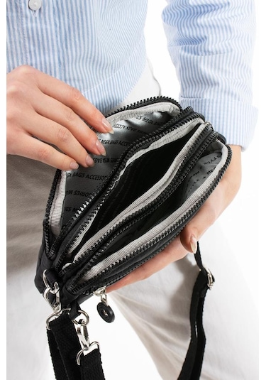 Klinkır Kumaş Mini Çapraz Askılı Kadın Çanta Yağmur Geçirmez El Askılı Çanta 20 10 Cm Mega Bag Siyah