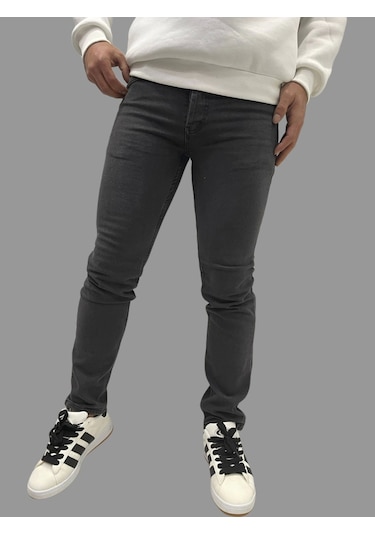 Erkek Dar Paça Düz Newone Füme Kot Pantolon Füme