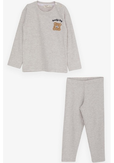 Breeze Kız Bebek Taytlı Takım Bebek Ayıcık Nakışlı 9 Ay-3 Yaş, Bej Melanj-bej Melanj Bej Melanj
