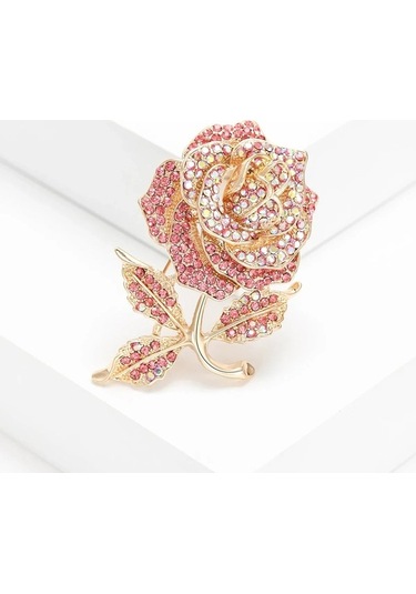 Ganzhoushop Uni Rhinestone Red1508 Pimleri O Multı Multı Kırmızı Kadınlar İnci İşlemeli Gül Endy Düğün Çiçekler Broş Kt Çok Renkli