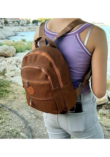 Fiyra S1 Kahve Renk Krinkıl Kumaş Dört Bölmeli Bayan Sırt Çantası-Kahverengi-Std Fiyra S1 Kahve Renk Krinkıl Kumaş Dört Bölmeli Bayan Sırt Çantası-Kahverengi-Std