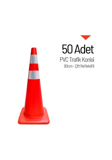 50'li Pvc Trafik Konisi Seti 90 Cm Çift Reflektifli -3732