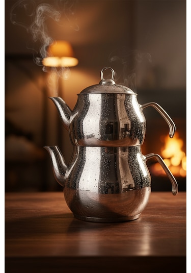 Jumbo Boy Aile Çaydanlık Takımı Paslanmaz Çelik, Parlak Yüzeyli, Isıya Dayanıklı Ergonomik Saplı Gümüş