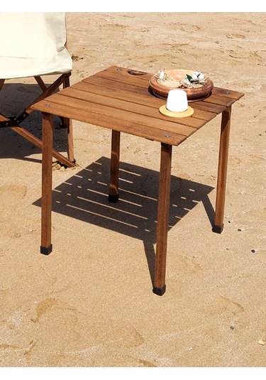 Joyfull Turtle 50x50x50 Cm Ahşap Katlanır Rulo Kamp Masası - Kayın