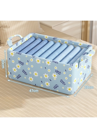 Dancemonkey Cbtx Jjtz 47x28x20cm Papatya Desenli Katlanır Elbise Organizatör Kutusu - Mavi 140l