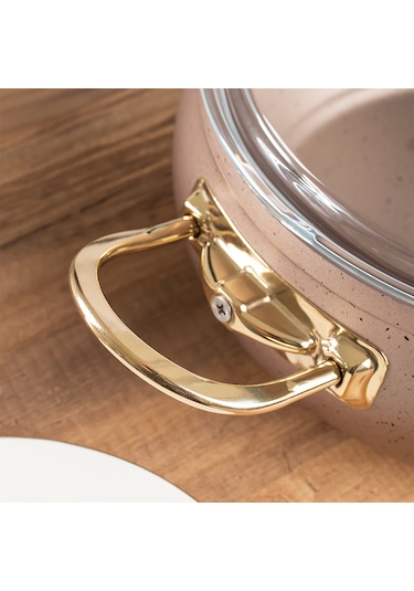 Lines L-5094-2 Yonca Güveç 7 Parça Tencere Seti Bakır Altın Kulp