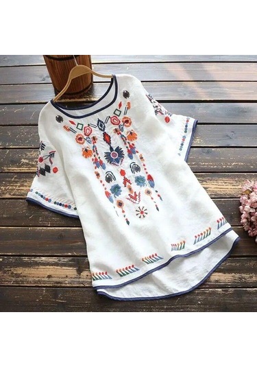 Beyaz Nakış Pamuk Kadın Gömlek Yaz ve Bahar Bluz Kadın Giyim İçin Giysi Tops Beyaz