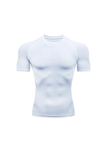 Snapbuy Erkek Fitness Sıkıştırma Tişörtü - Hızlı Kuruma Gym Egzersiz Üstü O-boyun T Gömlekwhıte WHITE