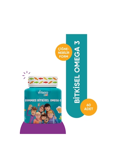 Vitago Kids Gummies Bitkisel Omega 3 Takviye Edici Gıda 60 Tablet