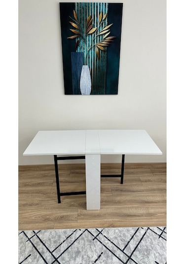 Modern Style Home Pratik Katlanır Taşınabilir 4-6 Kişilik Mutfak Masası Beyaz