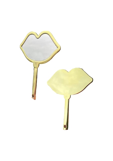 Caş Dekorasyon Altın Renk Dudak Şekilli El Aynası Altın