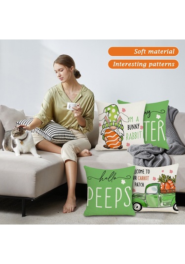 Paskalya Yastık Kılıfları Dekorasyon Kılıfları Ev Tatil Seti 4'lü Paskalya Yastık Kılıfı Tatil Evi Kanepe Başucu Yastık Kılıfı Diğer