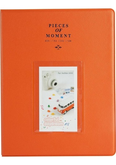 128 Cepler Fotoğraf Kitabı Albümü İsim Kartı Tutucu Fujifilm Instax Mini 8 / 7s / 70/25 / 50s / 90 Turuncu