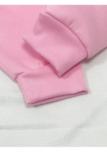 Kışlık Kapüşonlu Sweatshirt, Çocuk Çiçekler M Harfli Baskılı Pembe
