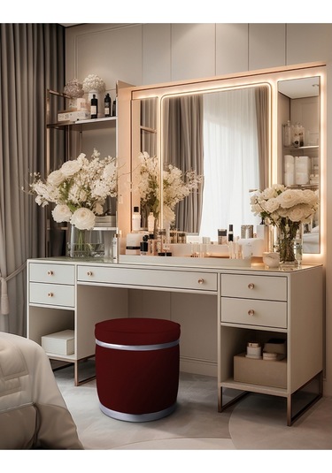 Zerafet Silver Kaplama Luxery Puf-bordo Babyface Kumaş Pofuduk Oturma Pufu&makyaj Pufu&bench