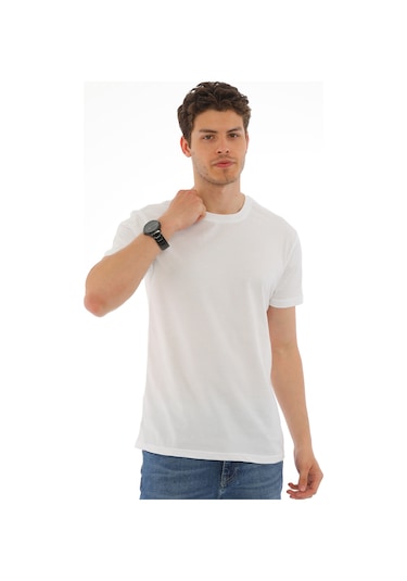 Everest Erkek Kısa Kol Pamuklu Yuvarlak Yaka Günlük Tişört Beyaz