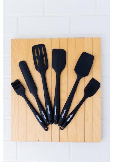 Silikon Mutfak Seti 6 Lı, Isıya Dayanıklı Yanmaz Yapışmaz Silikon Spatula Seti 6 Parça Siyah Siyah