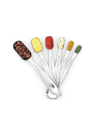 Springsun 6'lı Ergonomik 18/8 Çelik Ölçü Kaşığı Seti - Tam Boyutlar, Düzensiz Kavanozlara Uygun, Yıkama Makinesine Uygun, Kaliteli Ve Dayanıklı Diğer