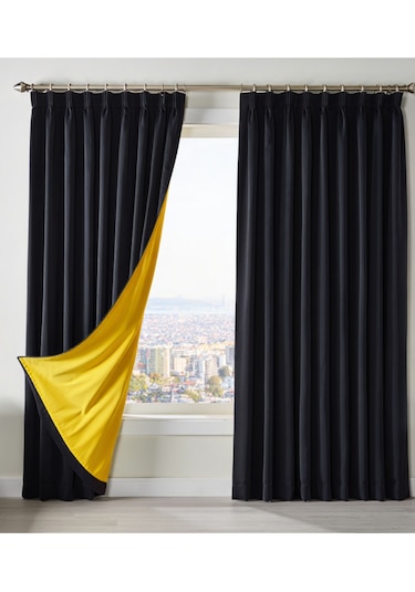 Dauble Blackut Karartma Perde Tek Kanat 1x2 Amerikan Pileli Fon Perde Siyah