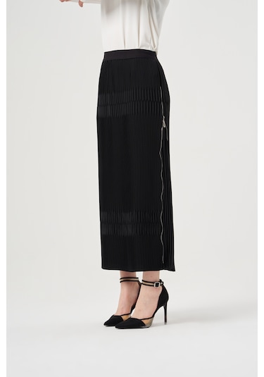 Misswhence Piliseli Yandan Fermuarlı Etek Siyah 36921 Siyah