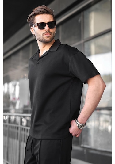 Madmext Siyah Polo Yaka Erkek Alt Üst Takım E7356 Siyah