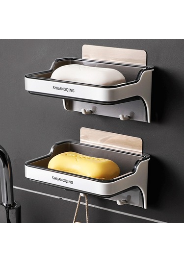 Dofolink Beyaz Duvar Tipi Sabun Tutucu - Delik Açmadan Kurutucu, Çift Askı, Sponge/ Fırça Uyumlu, Su Tükenimi Hızlı, Banyo/mutfak Kullanıma Uygun Beyaz