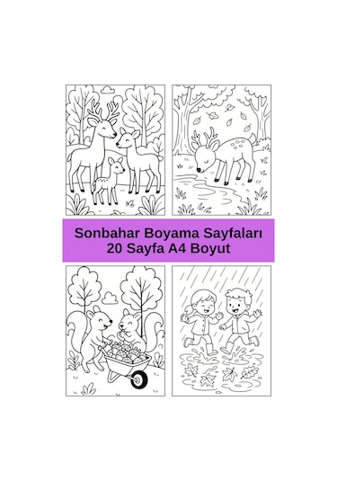 Sonbahar Boyama Sayfaları, 20 Sayfa A4 Boyut .