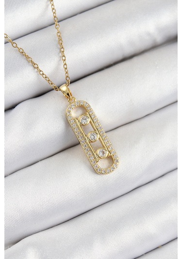 316l Çelik Zirkon Taşlı Messika Model Gold Renk Kadın Kolye Eb-bk Çok Renkli