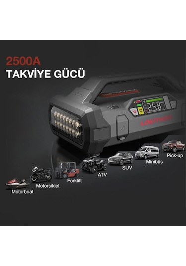 Lokithor Ja2500 12v 2500amp Lifepo4 Akıllı Akü Takviye + Pompa + Powerbank + Led Lamba