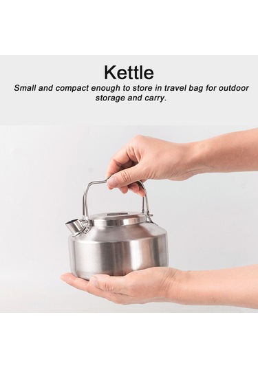 Leezsing 1l Taşınabilir Kamp Çaydanlığı - 304 Paslanmaz Çelik - Piknik, Yürüyüş, Manzaracılık İçin Su/ Yemek Kaynatma Gümüş