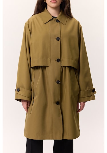 Bel Ayarlamalı Hafif Trençkot Zeytin Yeşili Zeytin Yeşili