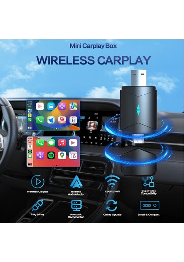 Springsun Ca-12 Kablosuz Carplay Kutusu, İkili Portlu Mini Adaptör, İos Ve Android Auto Desteği, Kablosuz Araç Bağlantı Modülü, Hızlı Bağlantı, Plug & Play, Kore Piyasa İçin Kc Onaylı