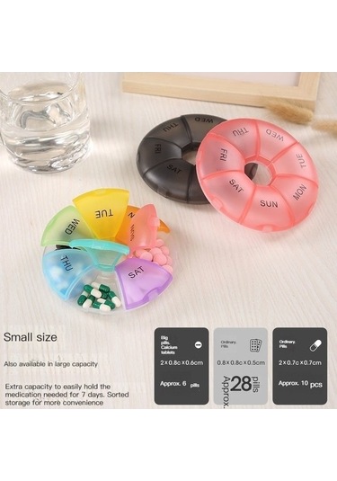 Tongxida Bosphorusboutique Yuvarlak 7 Taşınabilir Sones Siyah Plastik Kutu Izgara Hap Gün Gökkuşağı Adet 7 2 Dn Siyah Siyah