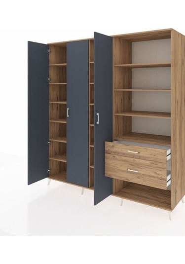 Kronos Dolap 16 Raflı 2 Çekmeceli 3 Kapaklı 220x59x243 Çam-antrasit/çam Antrasıt/atlas Çam