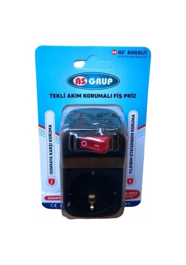 As Grup Tekli Topraklı Anahtarlı Akım Korumalı Fiş Priz Siyah