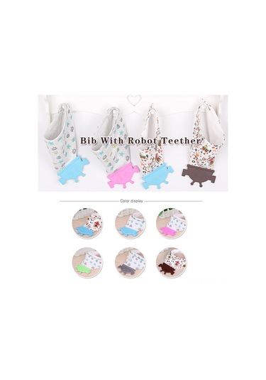 Kangvka Pink Gezegen Robot Desenli Pamuklu Tıraşlık - Silikon Uçlu, Dışarıdaki Sulardan Koruyan, Diş Çıkma Ağrısı Yumuşatan Bebek Bibsi