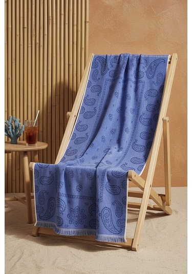 Mavi Retro %100 Pamuklu Plaj Havlusu 70x140 Cm
