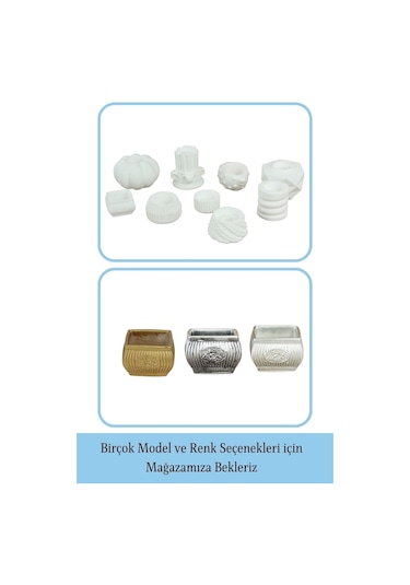 Eskitme Mumluk Şamdan Tealight Mum Uyumlu Mini Çizgili Çiçekli Model - Beyaz