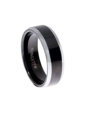 Erkek Siyah Renk Gümüş Detay Tungsten Yüzük Siyah