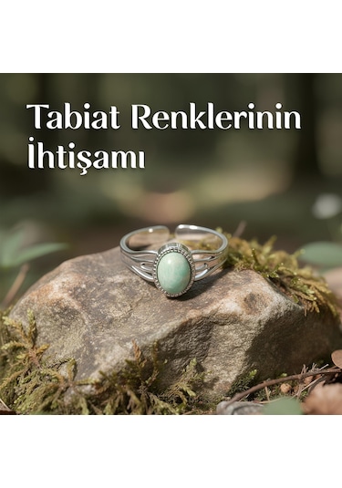 Amazonit Taşı Çelik Yüzük Renkli