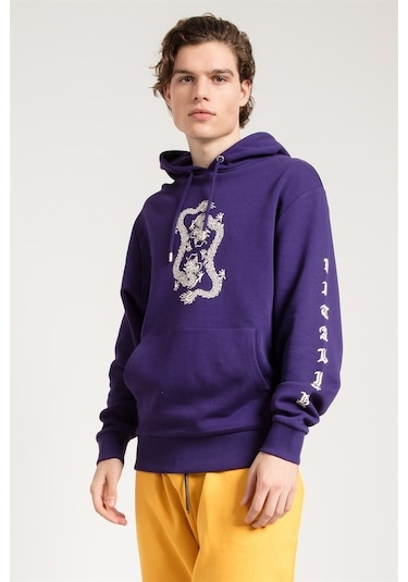 Jahr Marc Dragon Baskılı Mor Oversize Erkek Sweatshirt Mor