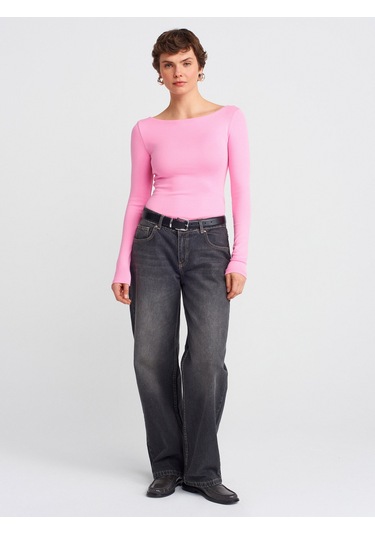 Dilvin 31332 Kayık Yaka Uzun Kollu Top-pembe Pembe