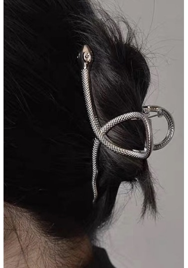 Gümüş Renk Metal Yılan Model 11 Cm Lüks Mandal Saç Tokası Gümüş