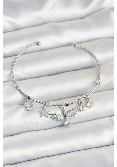 Anka Kuşu Charmlı Gümüş Renk Pirinç Kadın Bileklik Çok Renkli