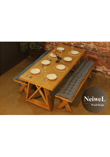 Neiwel Kues Doğal Ahşap Banklı Mutfak Ve Yemek Masası Takımı-100-280 Takım Açık Ceviz