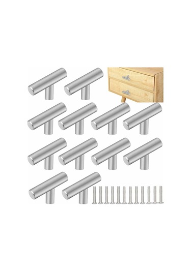 12 Adet Mutfak Çekmecesi Donanımı Paslanmaz Çelik T Şeklinde Mobilya Topuzu Dolap Kapısı Gardırop İçin 12 Vida, Gümüş Diğer