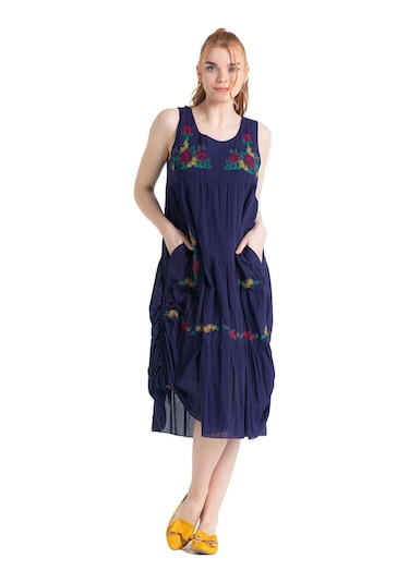 Kolsuz Vual Ahsen Nakışlı Midi Boy Elbise Mor Mor-mor Mor